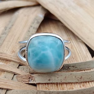 Handmade Larimar Gemstone Ring: 925 Sterling Silver Statement Ring