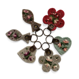 Handmade Wool Felt Keychain: Embroidered Floral Design