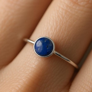 Minimalist Lapis Lazuli Ring, 925 Sterling Silver Stacking Ring, Boho Birthstone Jewelry for Her, Lapisy Lazulli Tiny Ring, Gift For Mother