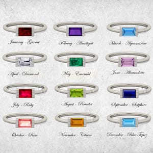 12 Birthstone Baguette Ring, Silver Birthstone Ring, Baguette Ring, Stacking Ring, Gift for Her, Minimalist Ring, Tiny Ring, Christmas Gift