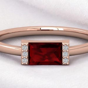 Red Garnet Baguette Ring - Dainty Stackable Ring - Birthstone Ring - Gifts for Her - Mom Gifts, Promise Ring, Baguette Ring