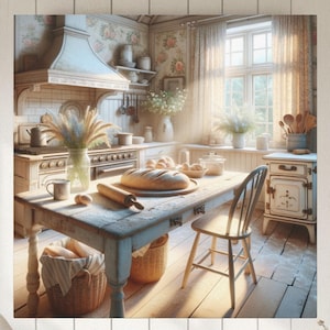Cozy Country Farmhouse Bread Baking Canvas Wall Art, Grandmas Kitchen Home Décor, Cottagecore Kitchen Art, Homestead Country Cottage Art