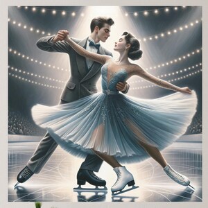 Romantic Ice Dance Canvas Wall Art, Vintage Inspired Figure Skating Couple Print, Art for Skaters, Pairs Skating Competition Home Decor
