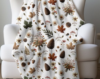 Fall Leaves Blanket, Cottage Autumn Blanket, Cozy Farmhouse Home Décor, Soft and Warm Fall Minky Blanket, Canadian Maple Leaf Fireside Throw