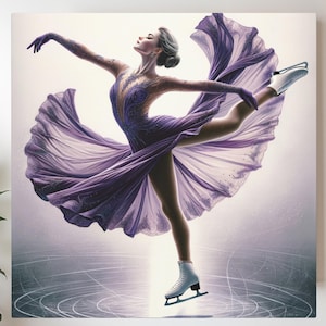 Vintage Inspired Ice Skater Canvas Wall Art, Elegant Solo Woman Skater Competition, Feminine Dance Print, Inspirational Figure Skater Decor