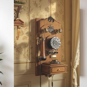 Victorian Wall Telephone Art, Vintage Rotary Phone Home Décor, Old Fashioned Farmhouse Phone, Hand Crank Phone Memories Canvas Wall Art