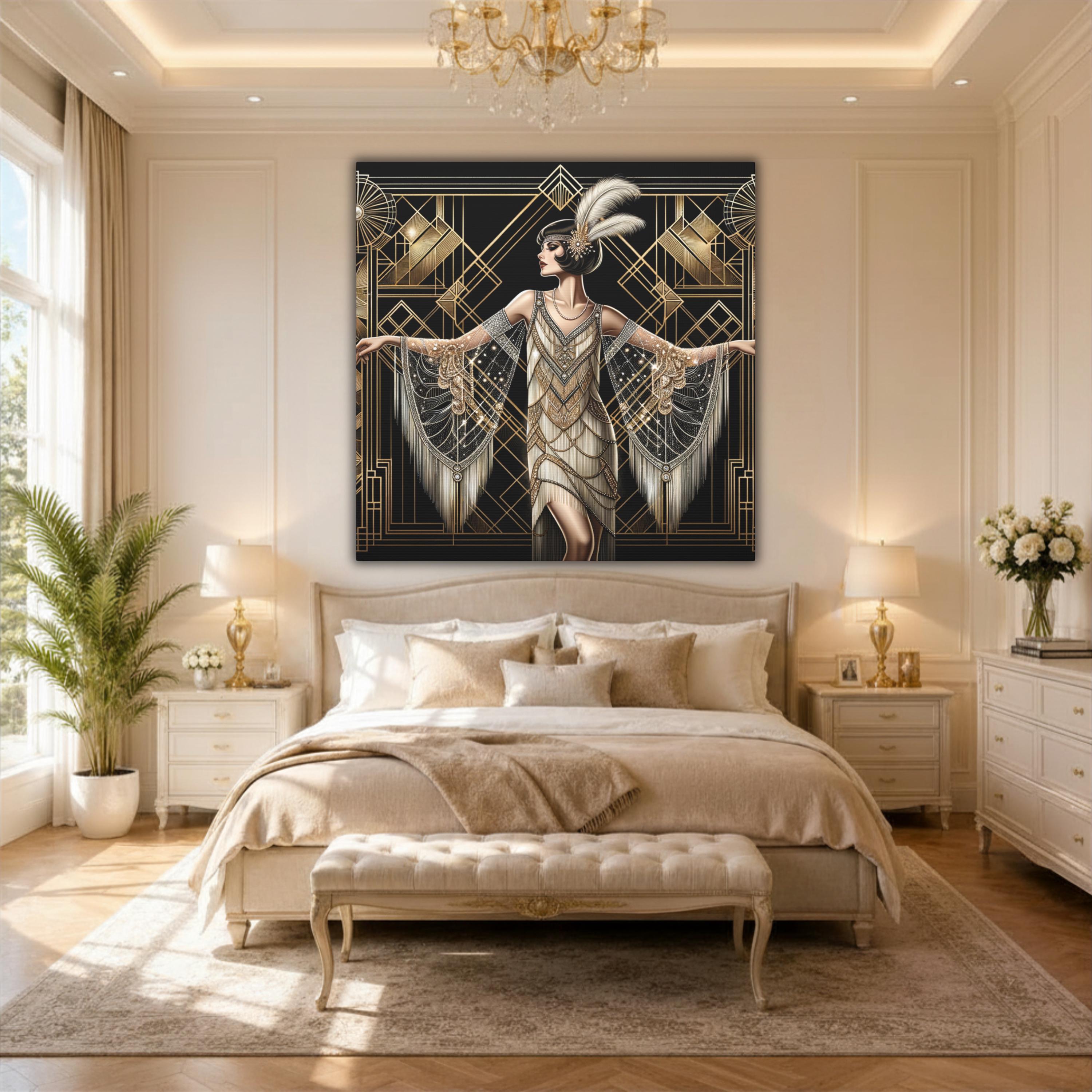 Art Deco 1920 Flapper Lady Canvas Wall Art, Gatsby Inspired Elegant ...