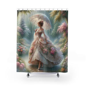 Romantic Victorian Garden Lady in Rain Shower Curtain, Elegant Coquette Bathroom Design, Shabby Chic Home Décor, Bathroom Transformation Art image 6