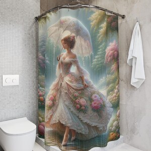 Romantic Victorian Garden Lady in Rain Shower Curtain, Elegant Coquette Bathroom Design, Shabby Chic Home Décor, Bathroom Transformation Art image 3