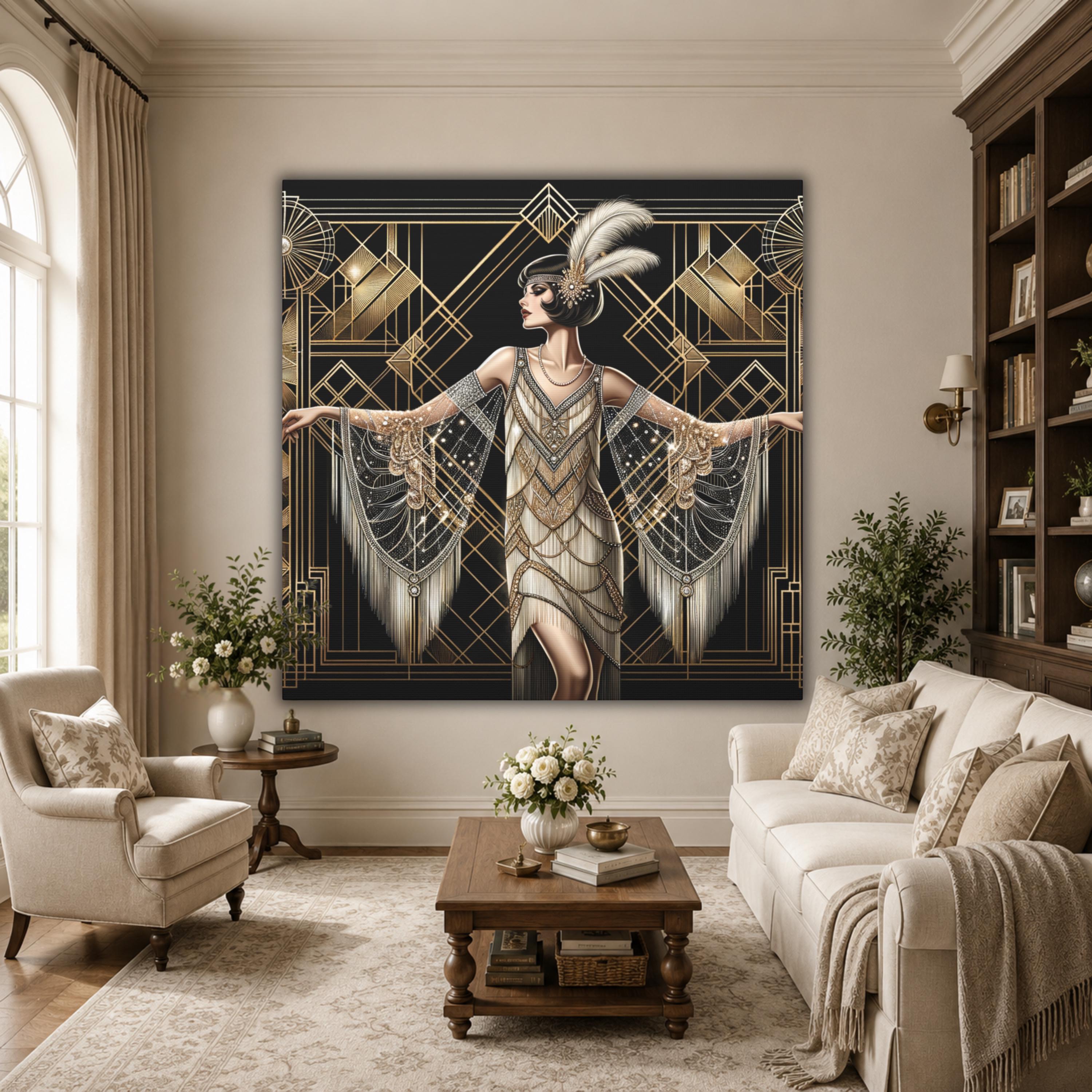 Art Deco 1920 Flapper Lady Canvas Wall Art, Gatsby Inspired Elegant ...