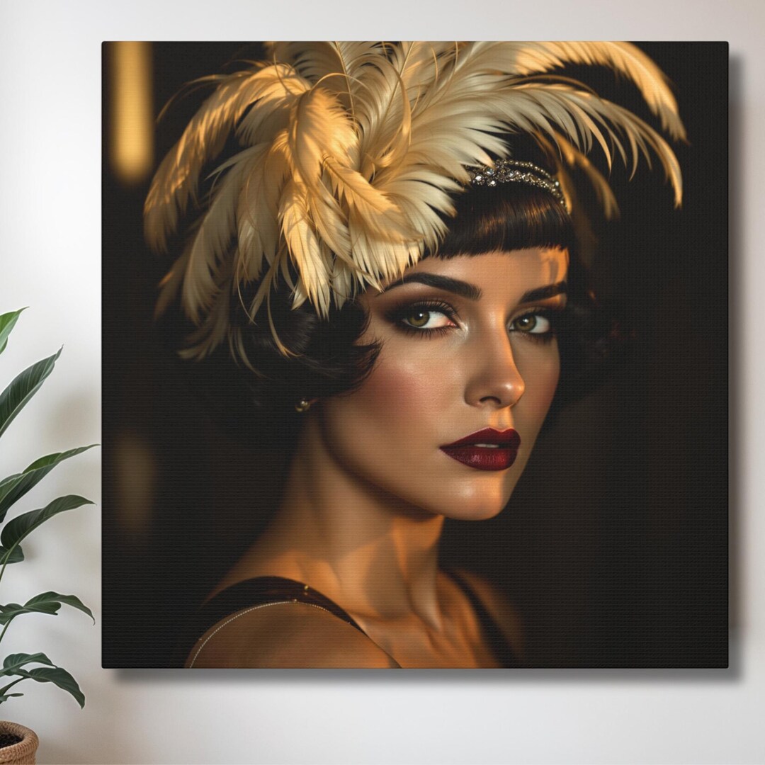 Art Deco Flapper Portrait Wall Art, 1920 Jazz Age Woman Canvas ...