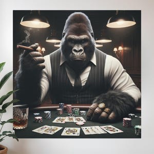 Art mural sur toile gorille joueur de poker, gorille de jeu, salle de jeux masculine, art des cavernes homme, impression gros enjeux, cadeau casino unique pour lui