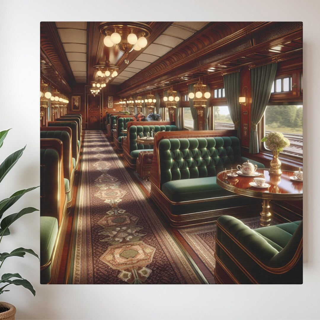 Luxury Vintage Train Dining Car Canvas Wall Art, Elegant First Class ...