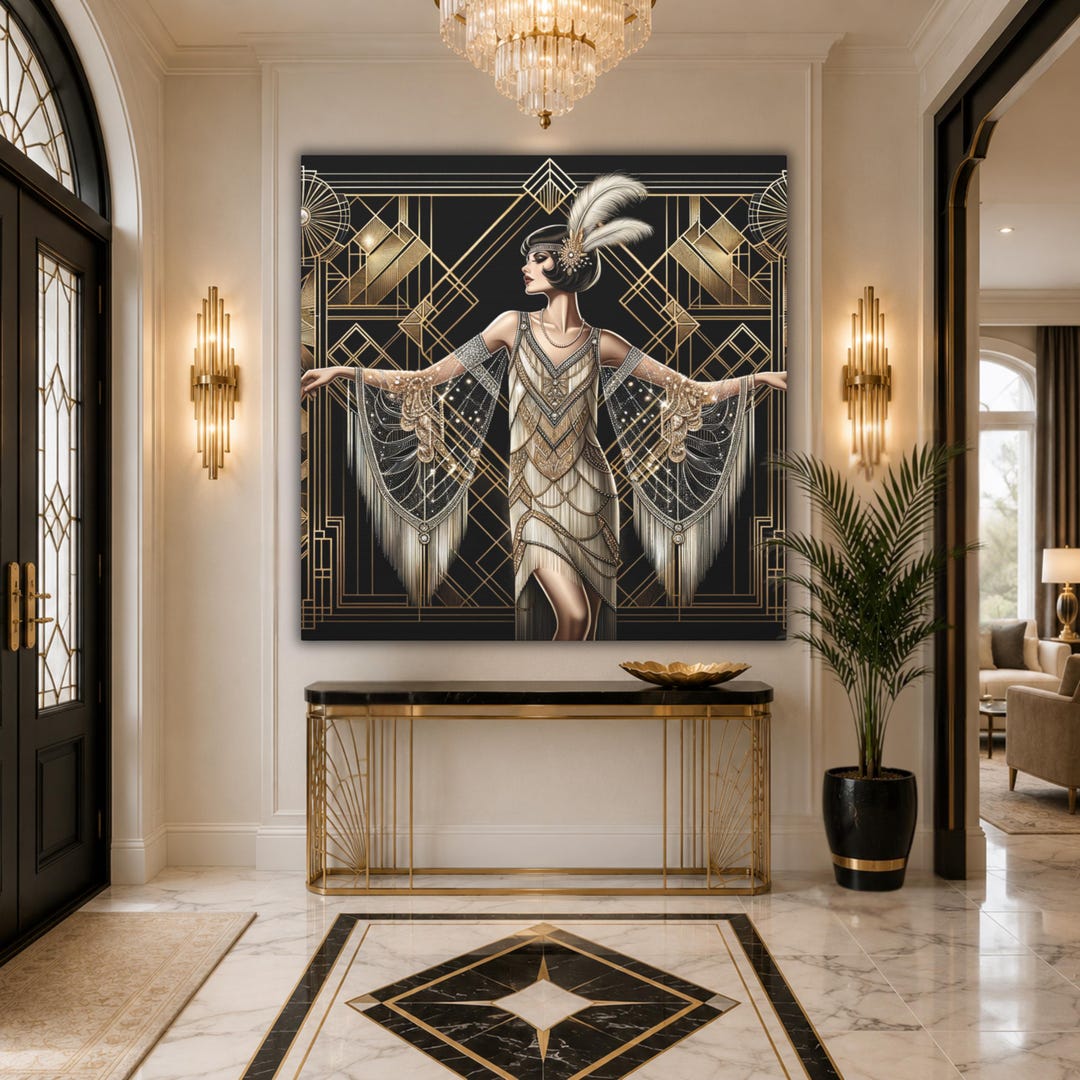 Art Deco 1920 Flapper Lady Canvas Wall Art, Gatsby Inspired Elegant ...