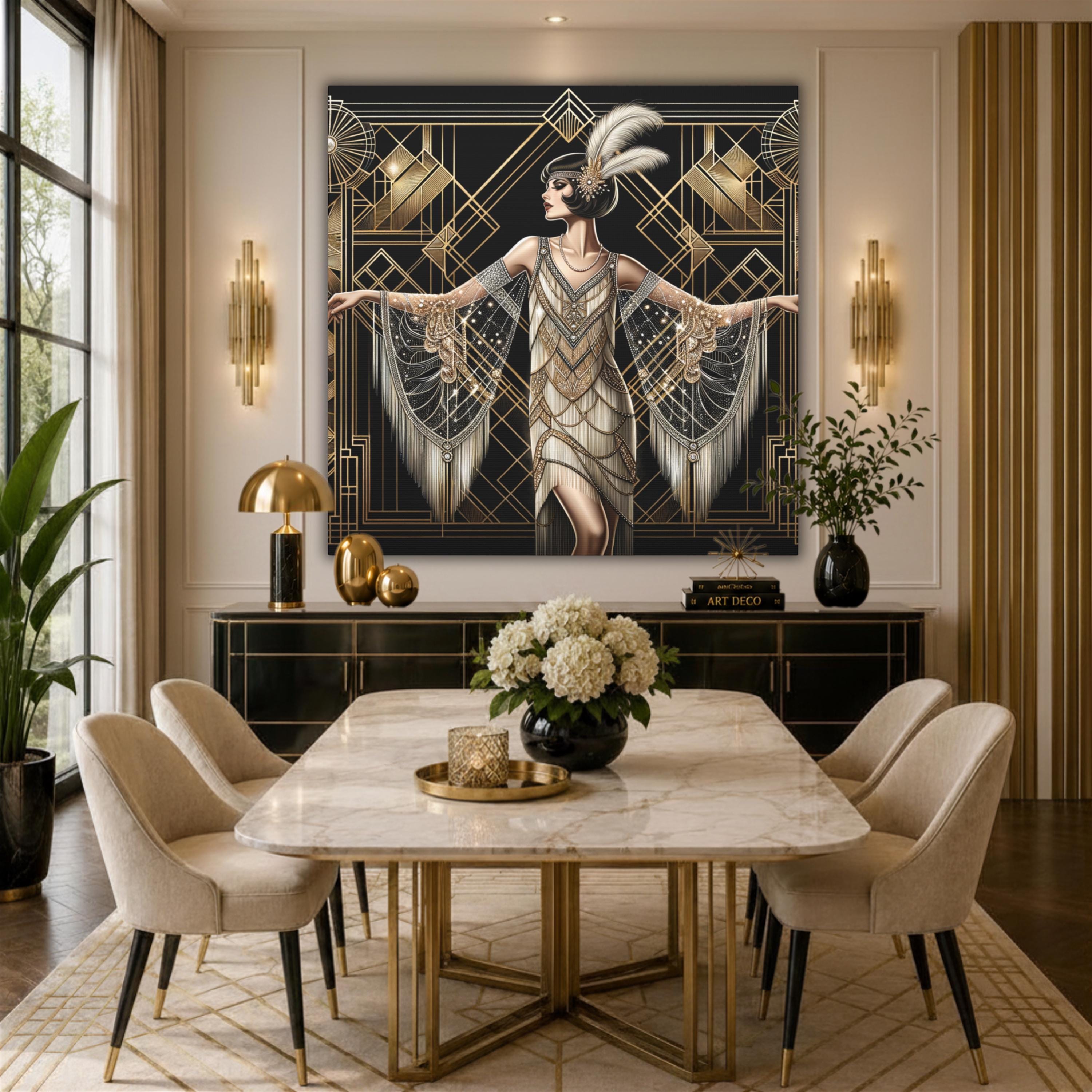 Art Deco 1920 Flapper Lady Canvas Wall Art, Gatsby Inspired Elegant ...