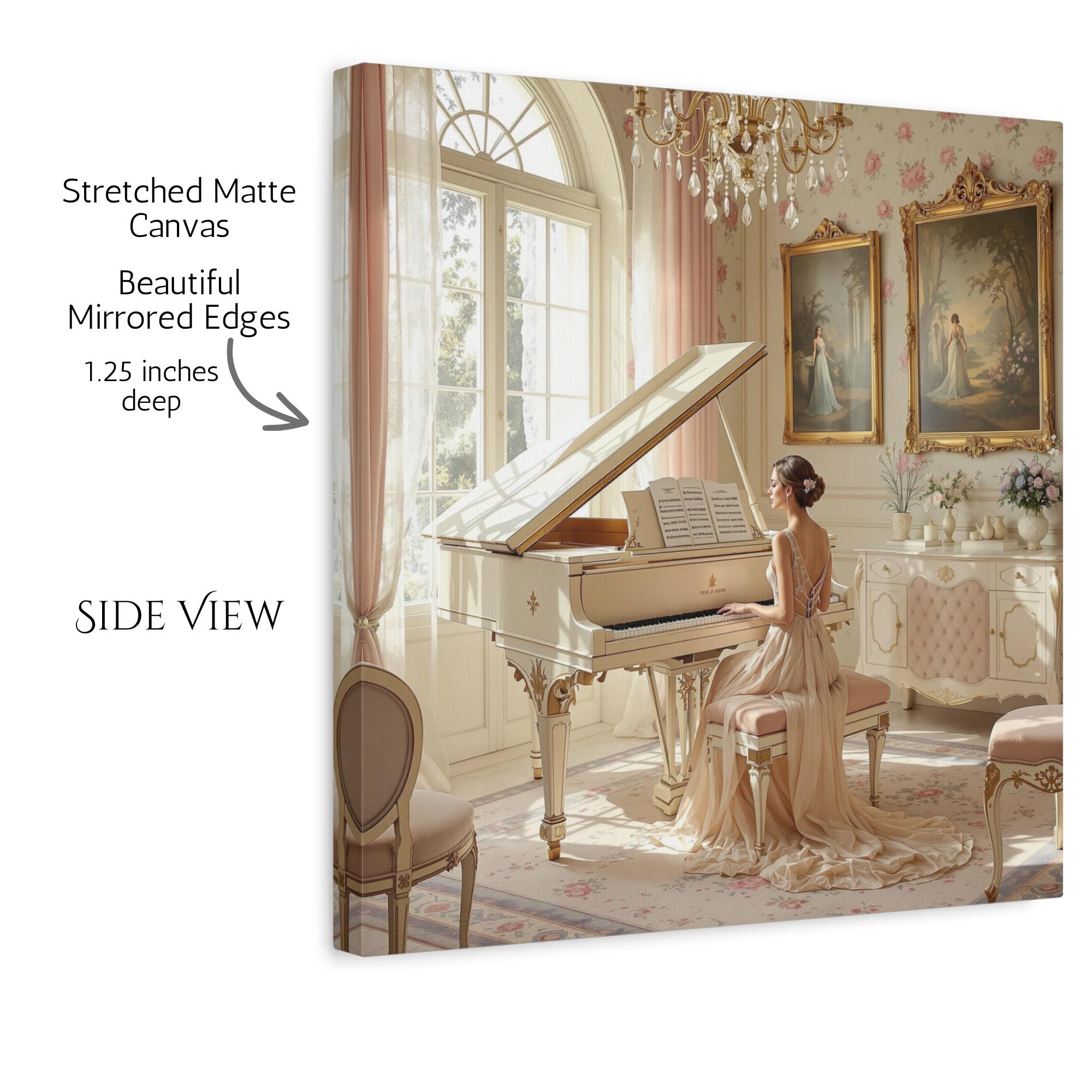 Victorian Grand Piano Canvas Wall Art, Woman Playing Piano in Flowing ...