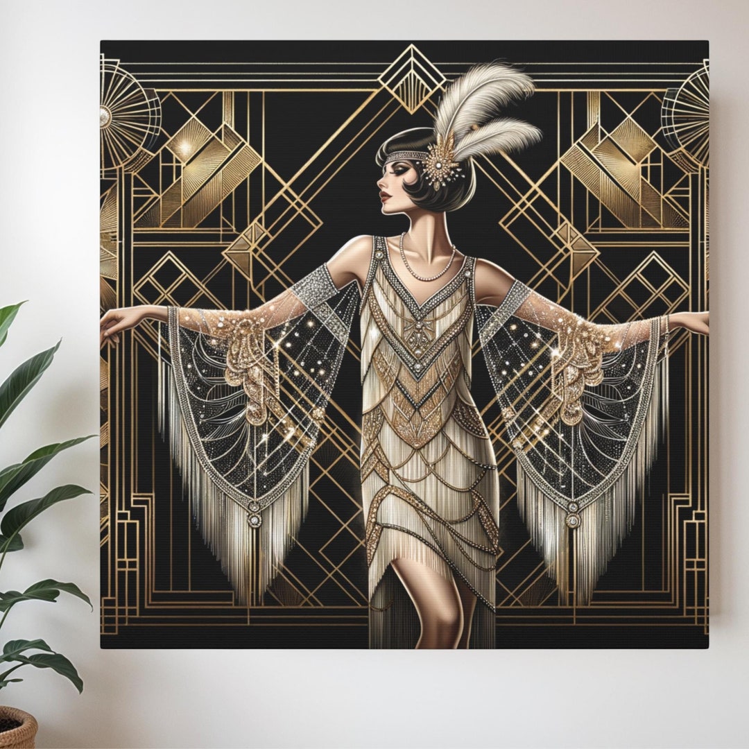 Art Deco 1920 Flapper Lady Canvas Wall Art, Gatsby Inspired Elegant ...