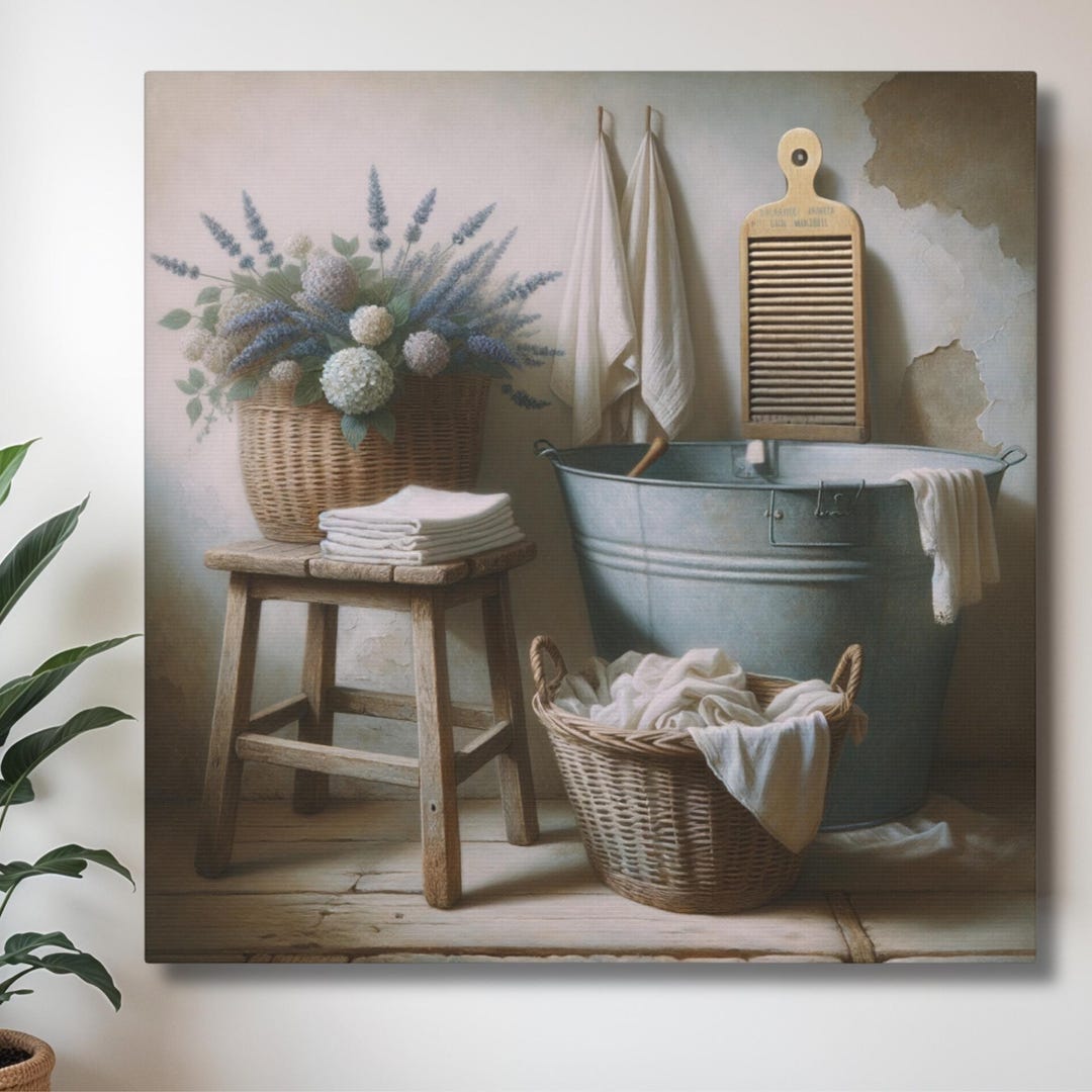 Vintage Laundry Room Canvas Wall Art, Farmhouse Wash Day Décor, Country ...