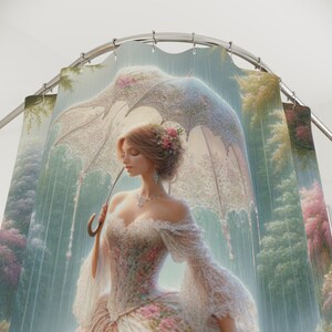 Romantic Victorian Garden Lady in Rain Shower Curtain, Elegant Coquette Bathroom Design, Shabby Chic Home Décor, Bathroom Transformation Art image 5