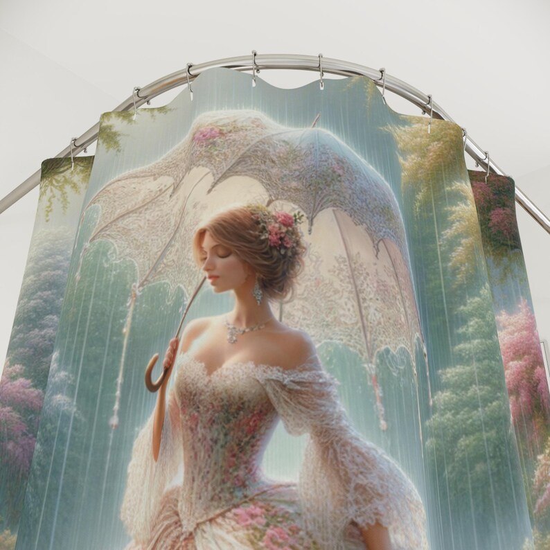 Romantic Victorian Garden Lady in Rain Shower Curtain, Elegant Coquette Bathroom Design, Shabby Chic Home Décor, Bathroom Transformation Art image 5