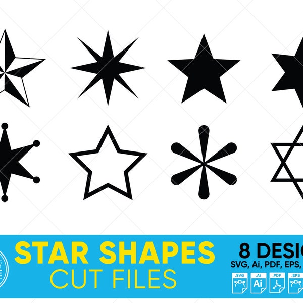 8 Stars SVG Files | Star Cut Files | Star Vector Files | Star Vector | Star Clip Art | Cnc Files