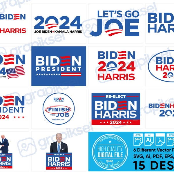 Biden Harris 2024 Bundle SVG PNG art package / Joe Biden and Kamala Harris digital art for printing or cutting cricut silhouette 15 DESIGNS