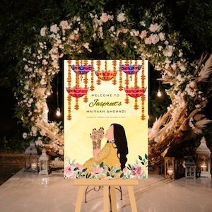 Indian Wedding Welcome Sign, Personalized Haldi & Mehndi Décor, Custom Mehndi Poster, Digital Template