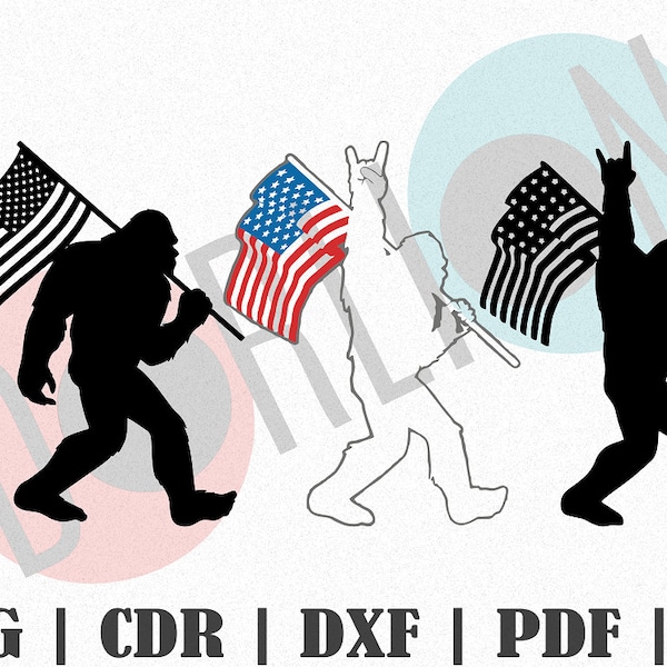 Diseño de bandera americana Bigfoot 3 piezas SVG, Personalizar regalo Svg, Vinilo, Archivo de corte de paquete, Svg, Pdf, Archivos de diseño imprimibles Ai