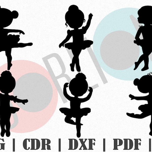 Ballerine Silhouette Design (6Pcs) SVG, Personnaliser cadeau Svg, Vinyle, Bundle Cut File, Svg, Pdf, Ai Printable Design Files