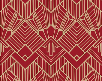 Papel pintado Art Déco - Rojo y dorado