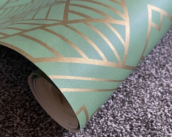 Papel pintado Art Déco - Verde y dorado