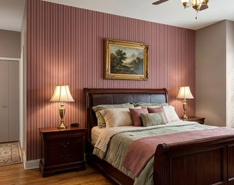 Victorian Red Stripe Wallpaper, Traditional Non-Woven Paper Roll
