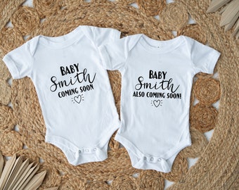 Personalised Twin Baby Names Pregnancy Birth Announcement Coming Soon Vests Pair Set of 2 Pregnancy Gift