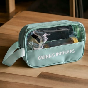 Personalised Clear Inhaler Case With Handle Medication Pouch Inhaler Spacer Pouch Waterproof Bag image 1