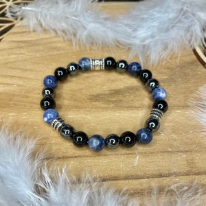 Mental calming anxiety bracelet in sodalite, Hematite, Tourmaline image 1