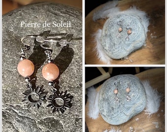 Boucles d'oreilles en pierres naturelles Pierre de Soleil - Joie- vitalité - Positivité Differents Modèles au choix