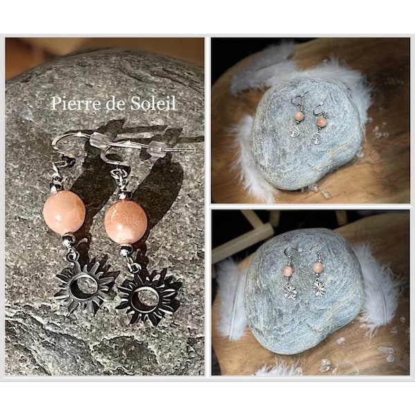 Boucles d'oreilles en pierres naturelles Pierre de Soleil - Joie- vitalité - Positivité Differents Modèles au choix