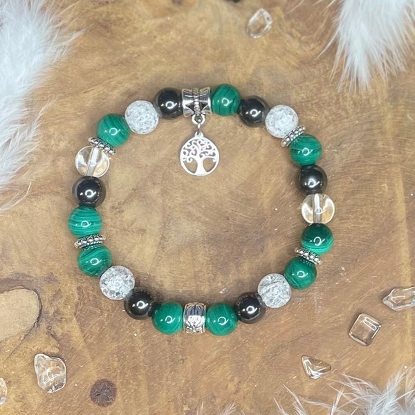 Bracelet  « Soulagement Douleurs » en Malachite, Magnétite et cristal de roche