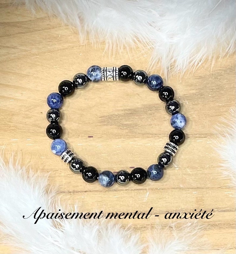 Mental calming anxiety bracelet in sodalite, Hematite, Tourmaline image 6