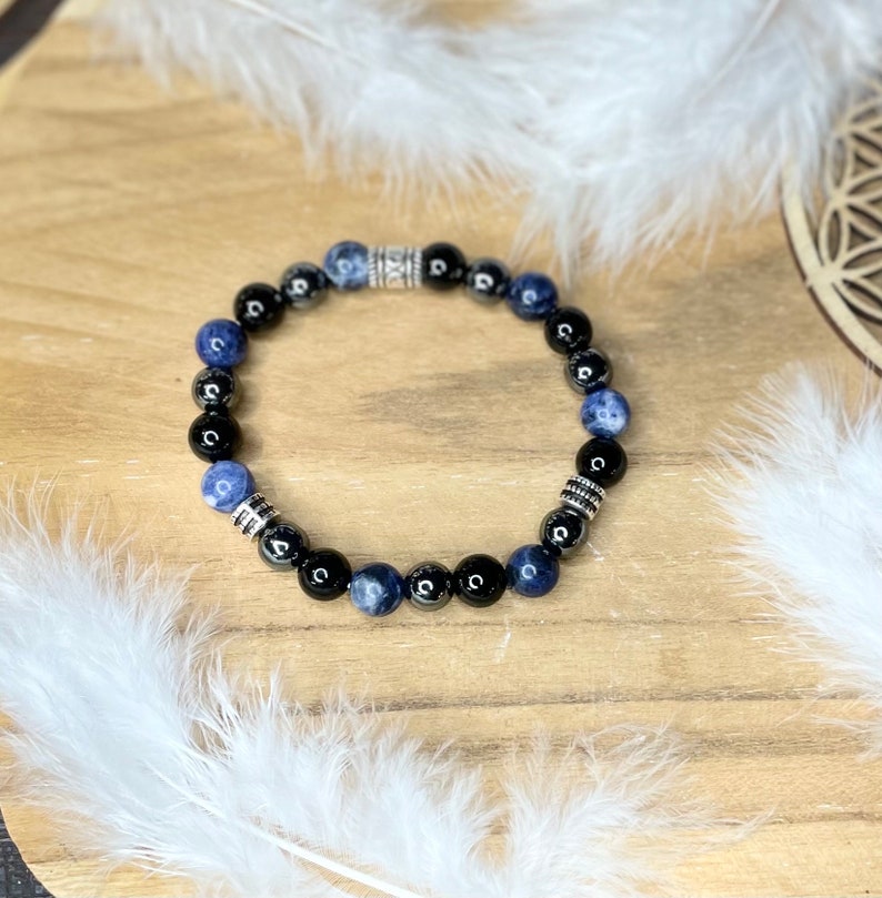 Mental calming anxiety bracelet in sodalite, Hematite, Tourmaline image 3