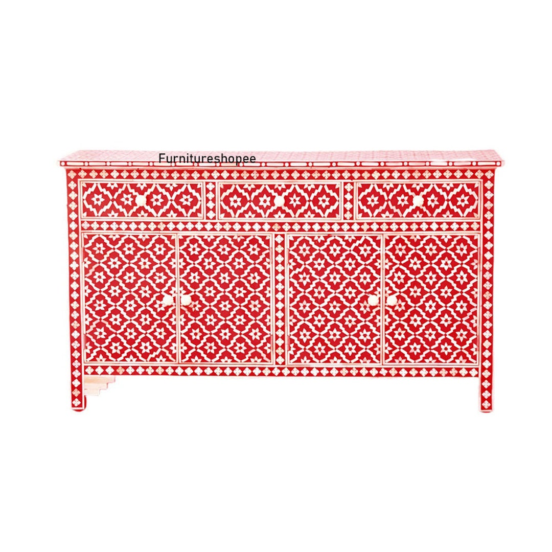 Antique Handmade Bone Inlay Red Chest of Drawer Bone Inlay Red - Etsy