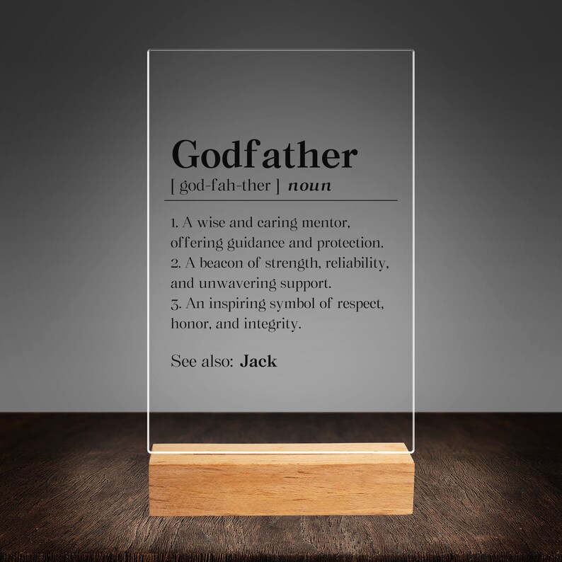 Personalized Godfather Fathers Day Acrylic Plaque, Custom Godfather Definition Gift, Sentimental Godfather Father's Day Desk Decor image 2