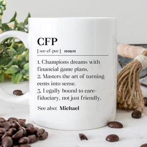 Personalized Certified Financial Planner Definition Mug, Custom Cfp Appreciation Gift, Financial Planner Retirement Coffee Mug