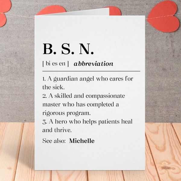 Personalized Bsn Card, Custom Bachelor Of Science In Nursing Gift, Bsn Graduation Greeting Card, Bsn Graduate Folded Card, Bsn Graduate Gift