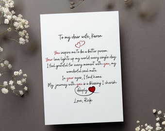 Personalized Cotton Anniversary Husband To Wife Card, Valentine's Day Love Poem Gift, Groom To Bride Greeting Card, Vday Folded Card