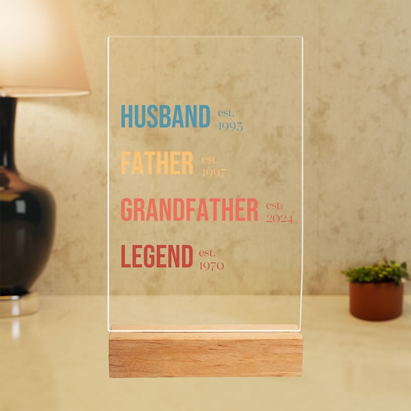 Grandpa First Fathers Day Custom Acrylic Plaque, Personalized First Time Grandfather Gifts Gift, Grandpa Legend Desk Decor