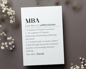 Personalized Mba Graduation Card, Custom Master Of Business Administration Graduate Gift, Mba Grad Greeting Card, New Mba Folded Card