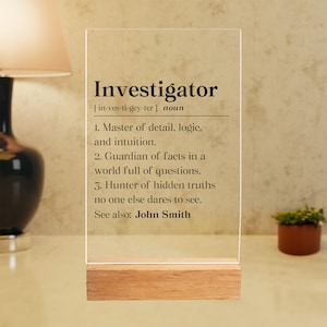 Personalized Investigator Definition Acrylic Plaque, Detective Agent Gift, Investigator For Dad Desk Decor, Investigation Service Desk Sign