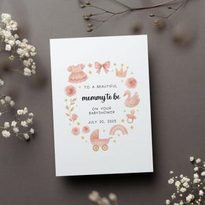 Personalized Baby Shower For Mom To Be Card, Mommy To Be Celebration Gift, Custom Baby Shower Date Greeting Card, New Mom Party Folded Card