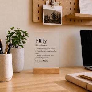 Personalized Fifty Birthday For Husband Acrylic Plaque, 50th Bday Man Gift, 50 Year Old Desk Decor, From Wife Desk Sign, For Male Keepsake image 3